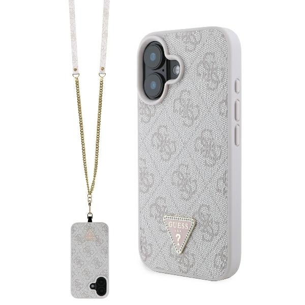 Guess kožený crossbody kryt Leather Metal Logo Strass na iPhone 16 (GUHCP16SP4TDSCPP) - ružový KF2339803