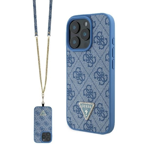 Guess kožený crossbody kryt Leather Metal Logo Strass na iPhone 16 (GUHCP16SP4TDSCPB) - modrý KF2339805