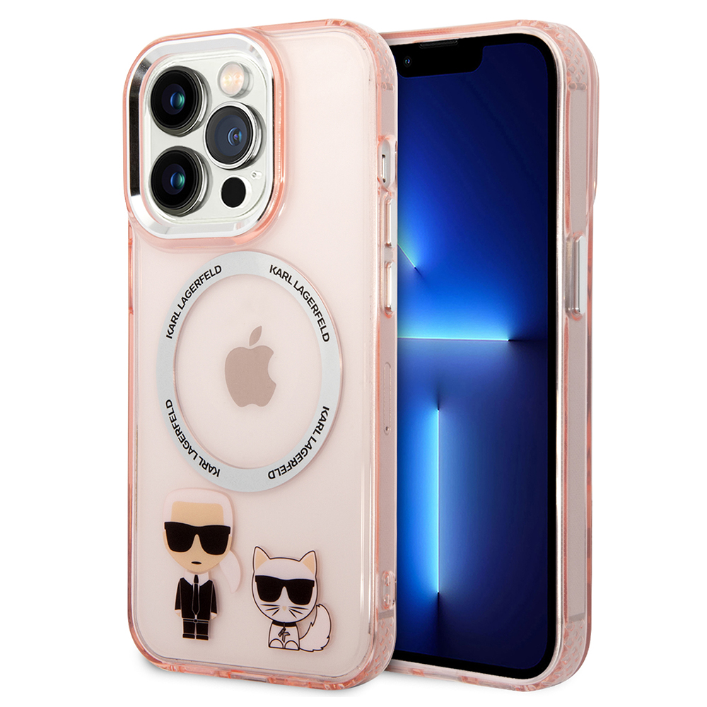 Karl Lagerfeld pevný kryt s MagSafe na iPhone 14 Pro (KLHMP14LHKCP) - ružový Karl & Choupette Aluminium KF2340944