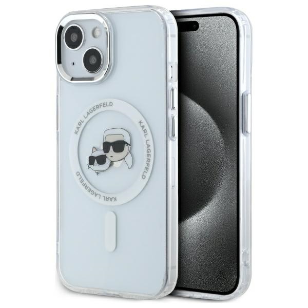 Karl Lagerfeld IML MagSafe kryt na iPhone 14 (KLHMP14SHLSKCH) - biela kovová Karl&Choupette hlava KF2342288