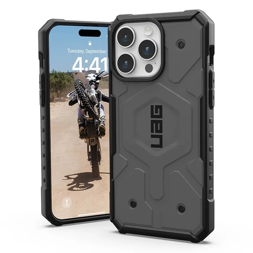 UAG Pathfinder MagSafe - extrémne odolný kryt na iPhone 16 Pro Max - Strieborná KF2342993