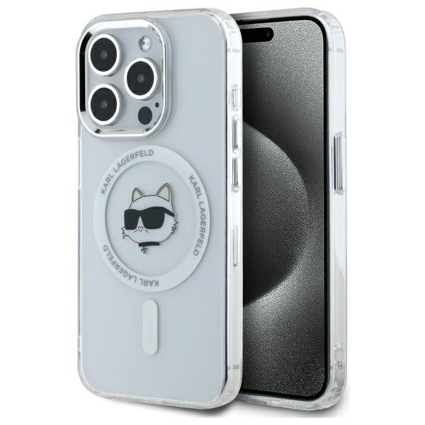 Karl Lagerfeld IML MagSafe kryt na iPhone 14 Pro (KLHMP14LHLSCHH) - biela kovová Choupette hlava KF2343576