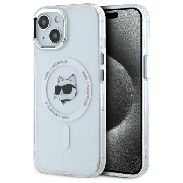 Karl Lagerfeld IML MagSafe kryt na iPhone 15 Plus (KLHMP15MHLSCHH) - biela kovová Choupette hlava KF2343580