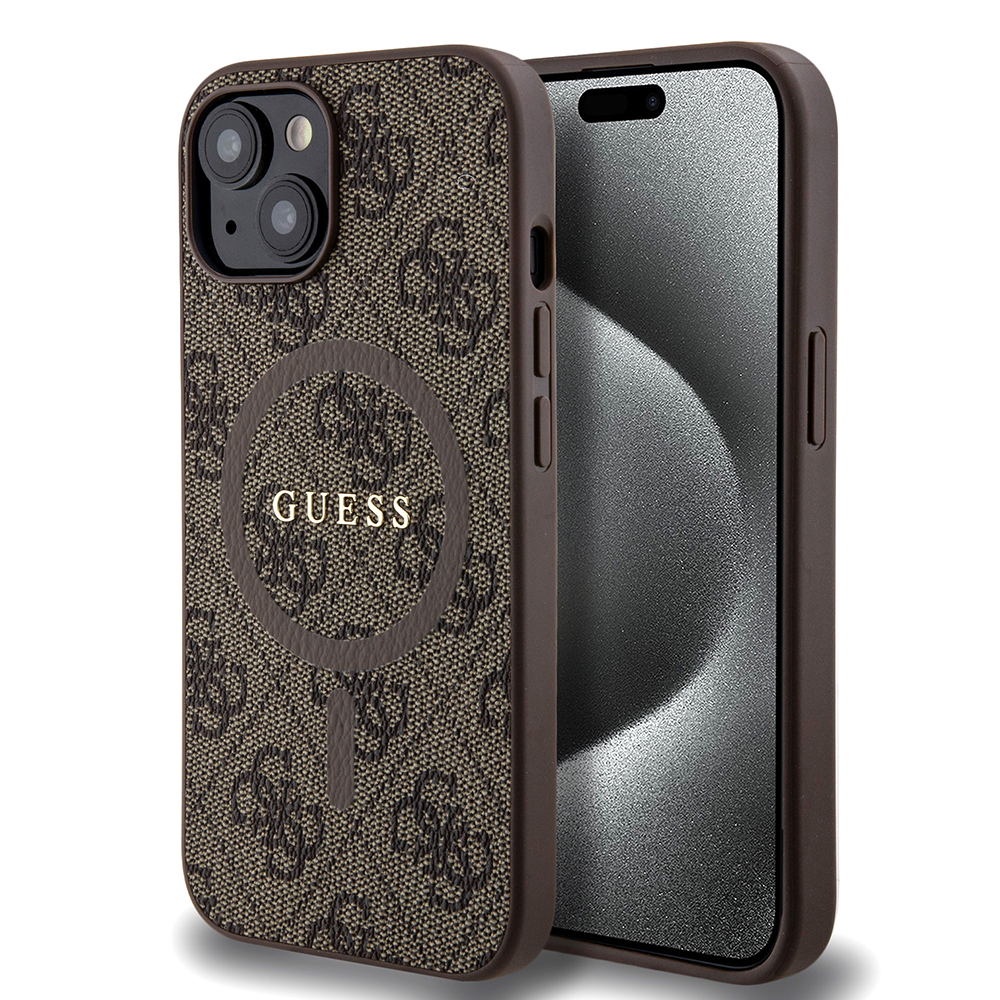 Guess 4G kolekcia kožený kryt na iPhone 15 s MagSafe (GUHMP15SG4GFRW) - hnedý KF2340277
