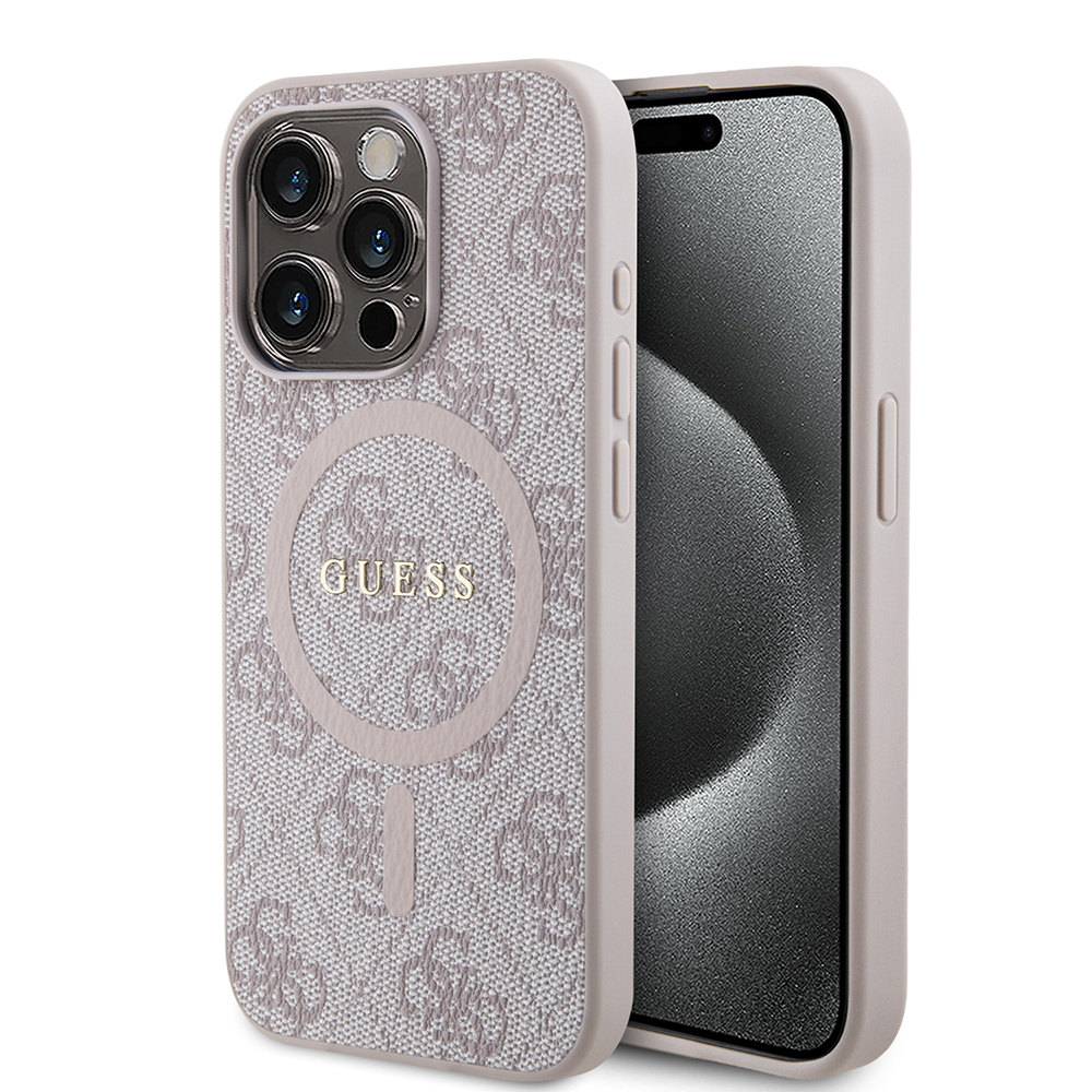 Guess 4G kolekcia kožený kryt na iPhone 15 Pro s MagSafe (GUHMP15LG4GFRP) - ružový KF2340261