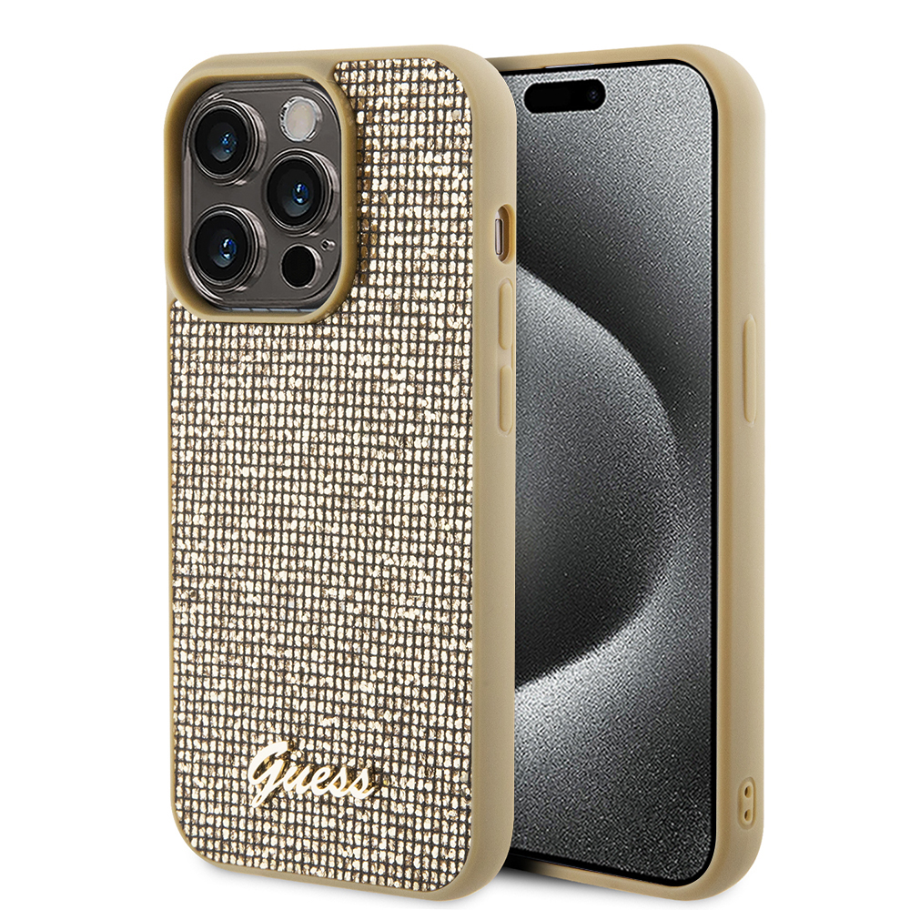 Guess puzdro Disco Metal Script na iPhone 15 Pro Max (GUHCP15XPMSDGSD) - zlaté KF2340200