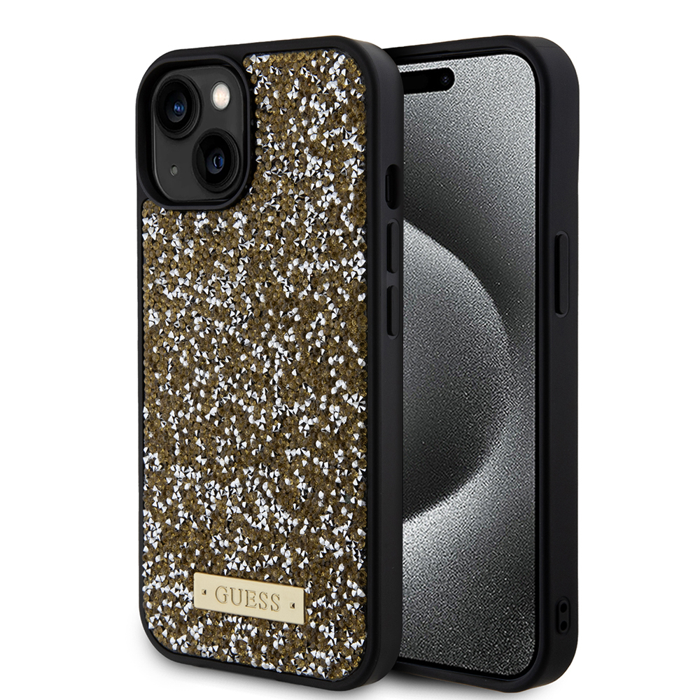 Guess kryt s kamienkovým logom na iPhone 15 (GUHCP15SPFGSBSD) - žltý KF2340195