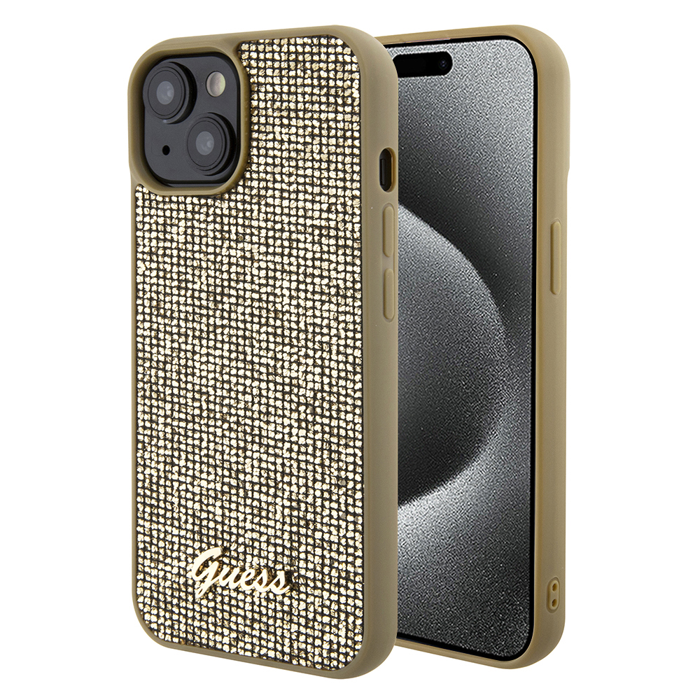 Guess puzdro Disco Metal Script na iPhone 15 (GUHCP15SPMSDGSD) - zlaté KF2340193