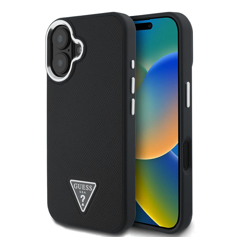 Guess Grained Triangle MagSafe kryt na iPhone 16 (GUHMP16SPGTSPSK) - čierny KF2340690