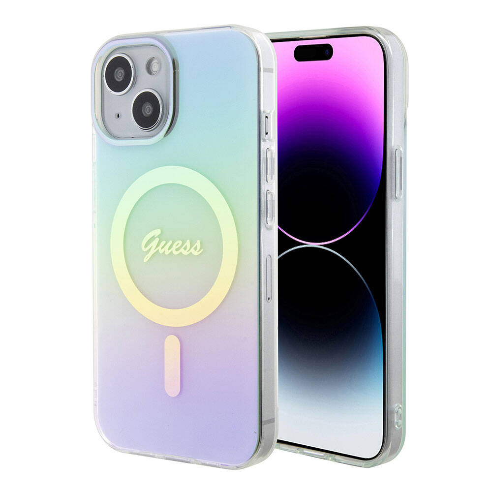 Guess IML dúhový kryt s MagSafe na iPhone 15 (GUHMP15SHITSQ) - tyrkysový KF2340569