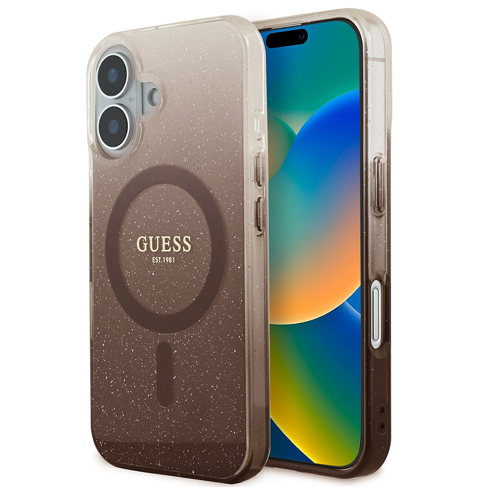 Guess IML trblietavý prechodový kryt s MagSafe na iPhone 16 (GUHMP16SHGRCELW) - hnedý KF2340557