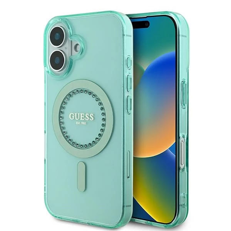 Guess IML kryt s kamienkami a MagSafe na iPhone 16 (GUHMP16SPFTDTEN) - zelený KF2340521