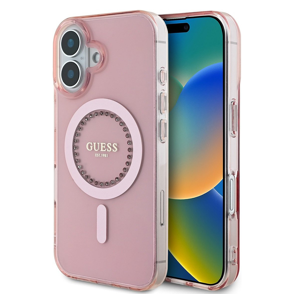 Guess IML kryt s kamienkami a MagSafe na iPhone 16 (GUHMP16SPFTDTEP) - ružový KF2340520
