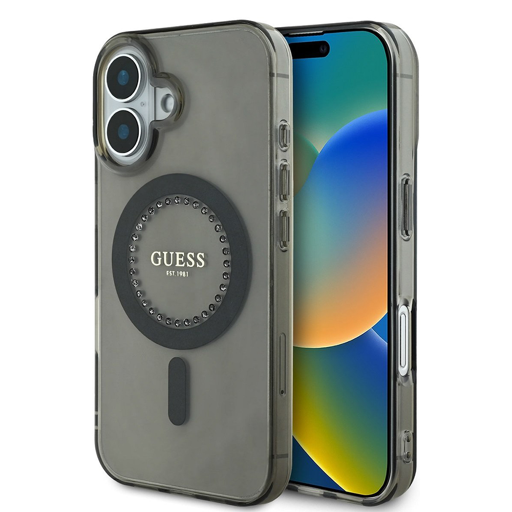 Guess IML kryt s kamienkami a MagSafe na iPhone 16 (GUHMP16SPFTDTEK) - čierny KF2340519