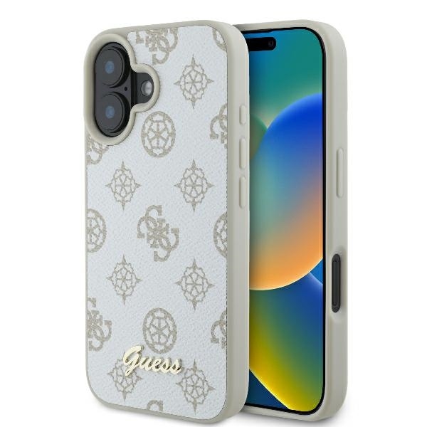 Guess pivonkový kryt s nápisom a MagSafe na iPhone 16 (GUHMP16SPGPYSH) - biely KF2340486