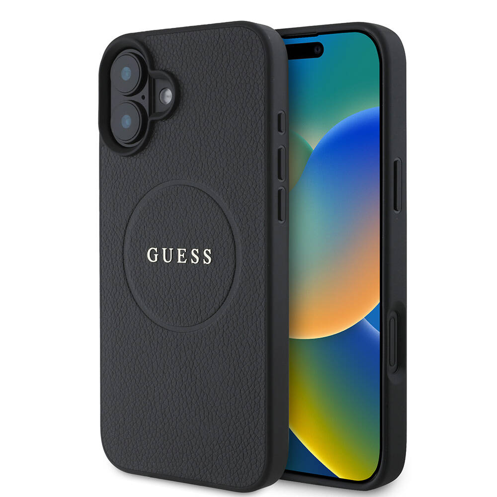 Guess Grained Gold Ring MagSafe kryt na iPhone 16 (GUHMP16SPGHSMMK) - čierny KF2340465