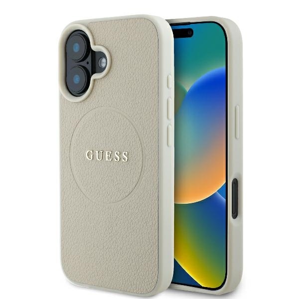 Guess Grained Gold Ring MagSafe kryt na iPhone 16 (GUHMP16SPGHSMME) - béžový KF2340463