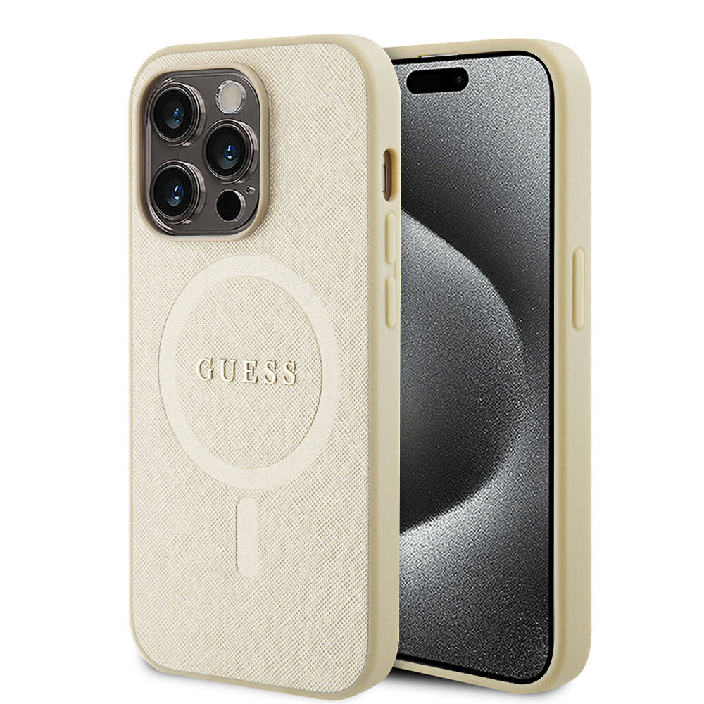 Guess Saffiano MagSafe kryt na iPhone 15 Pro Max (GUHMP15XPSAHMCB) - zlatý KF2340324