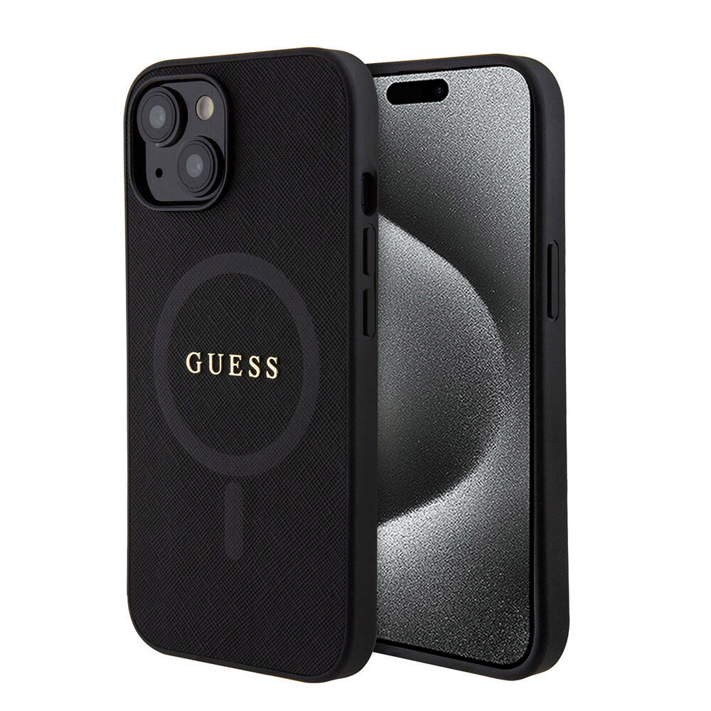 Guess Saffiano MagSafe kryt na iPhone 15 (GUHMP15SPSAHMCK) - čierny KF2340309