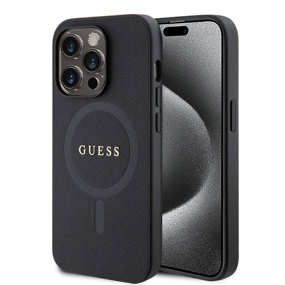 Guess Saffiano MagSafe kryt na iPhone 15 Pro (GUHMP15LPSAHMCK) - čierny KF2340296