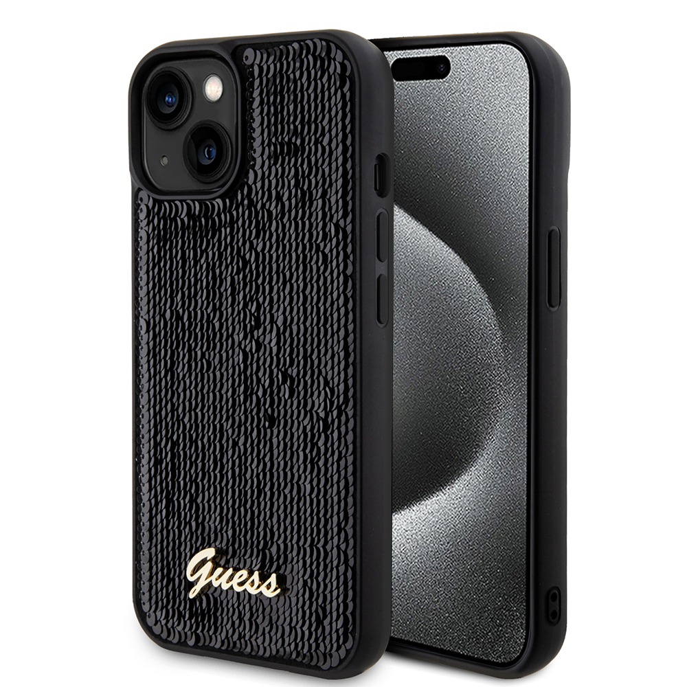 Guess Sequin Script Metal kryt na iPhone 15 (GUHCP15SPSFDGSK) - čierny KF2340172