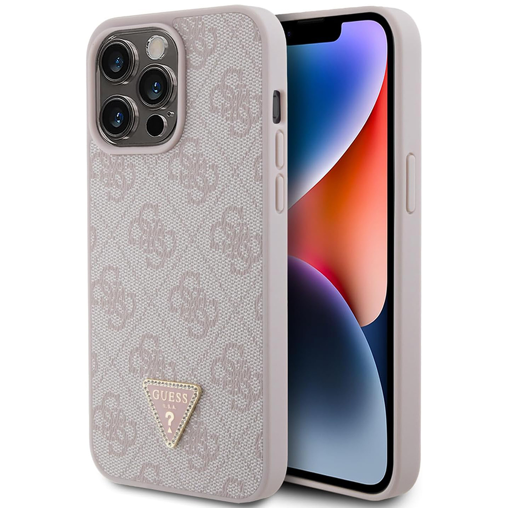 Guess kožený kryt 4G Diamond Triangle na iPhone 15 Pro Max (GUHCP15XP4TDPP) - ružový KF2339779