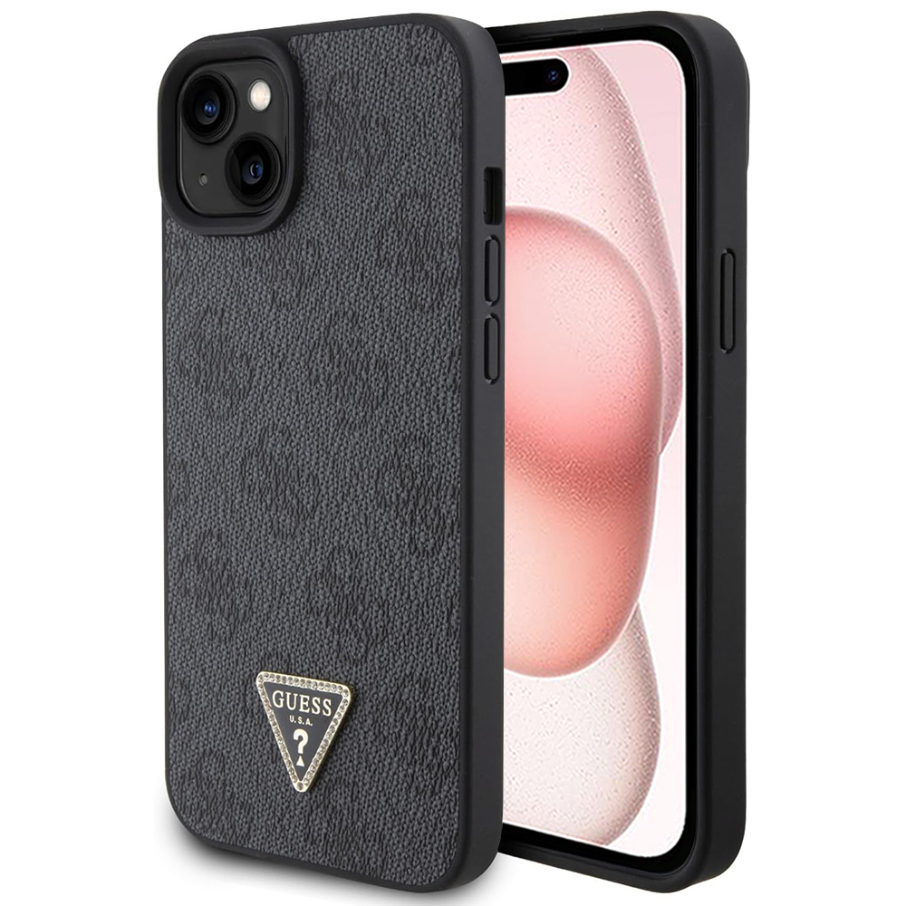 Guess kožený kryt 4G Diamond Triangle na iPhone 15 (GUHCP15SP4TDPK) - čierny KF2339775