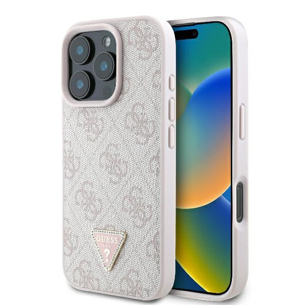 Guess kožený kryt 4G Triangle Strass na iPhone 16 Pro Max (GUHCP16XP4TDPP) - ružový KF2339772
