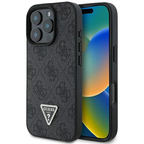 Guess kožený kryt 4G Triangle Strass na iPhone 16 Pro Max (GUHCP16XP4TDPK) - čierny KF2339771