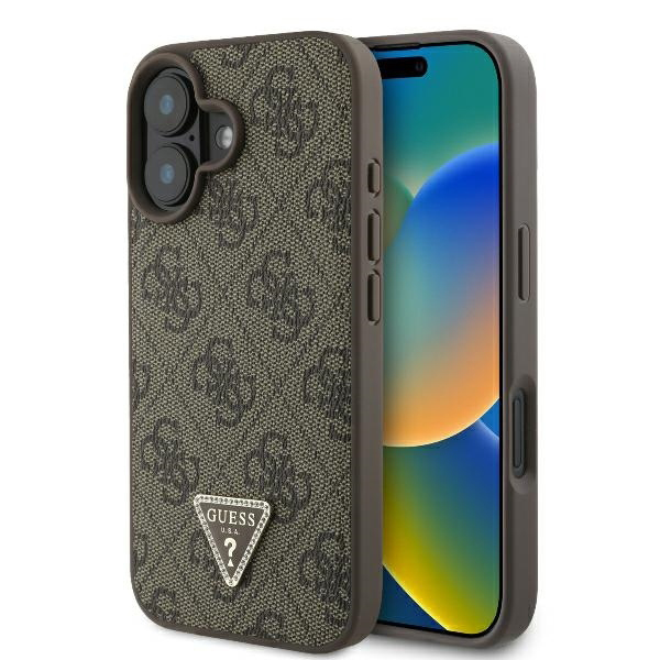 Guess kožený kryt 4G Triangle Strass na iPhone 16 (GUHCP16SP4TDPW) - hnedý KF2339770