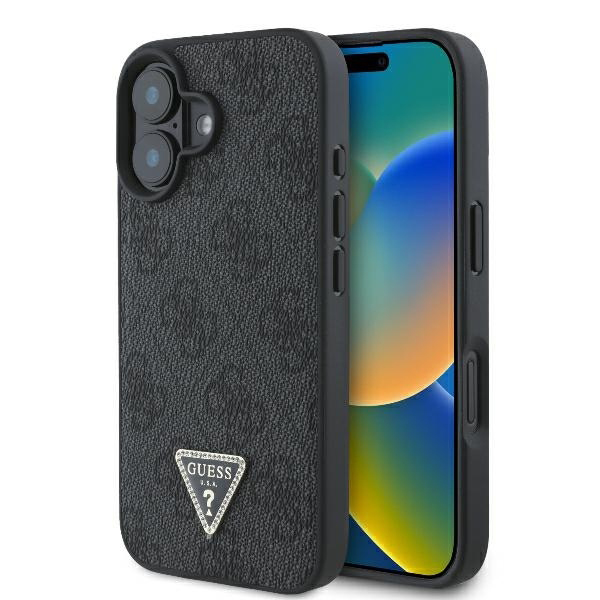 Guess kožený kryt 4G Triangle Strass na iPhone 16 Plus (GUHCP16MP4TDPK) - čierny KF2339765