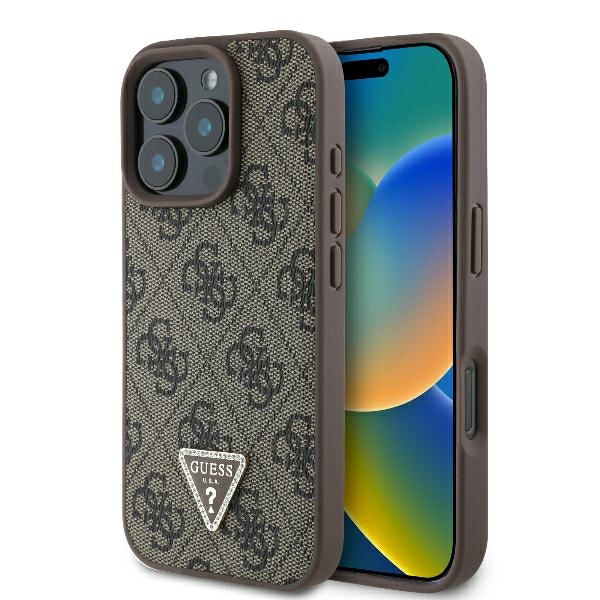 Guess kožený kryt 4G Triangle Strass na iPhone 16 Pro (GUHCP16LP4TDPW) - hnedý KF2339764