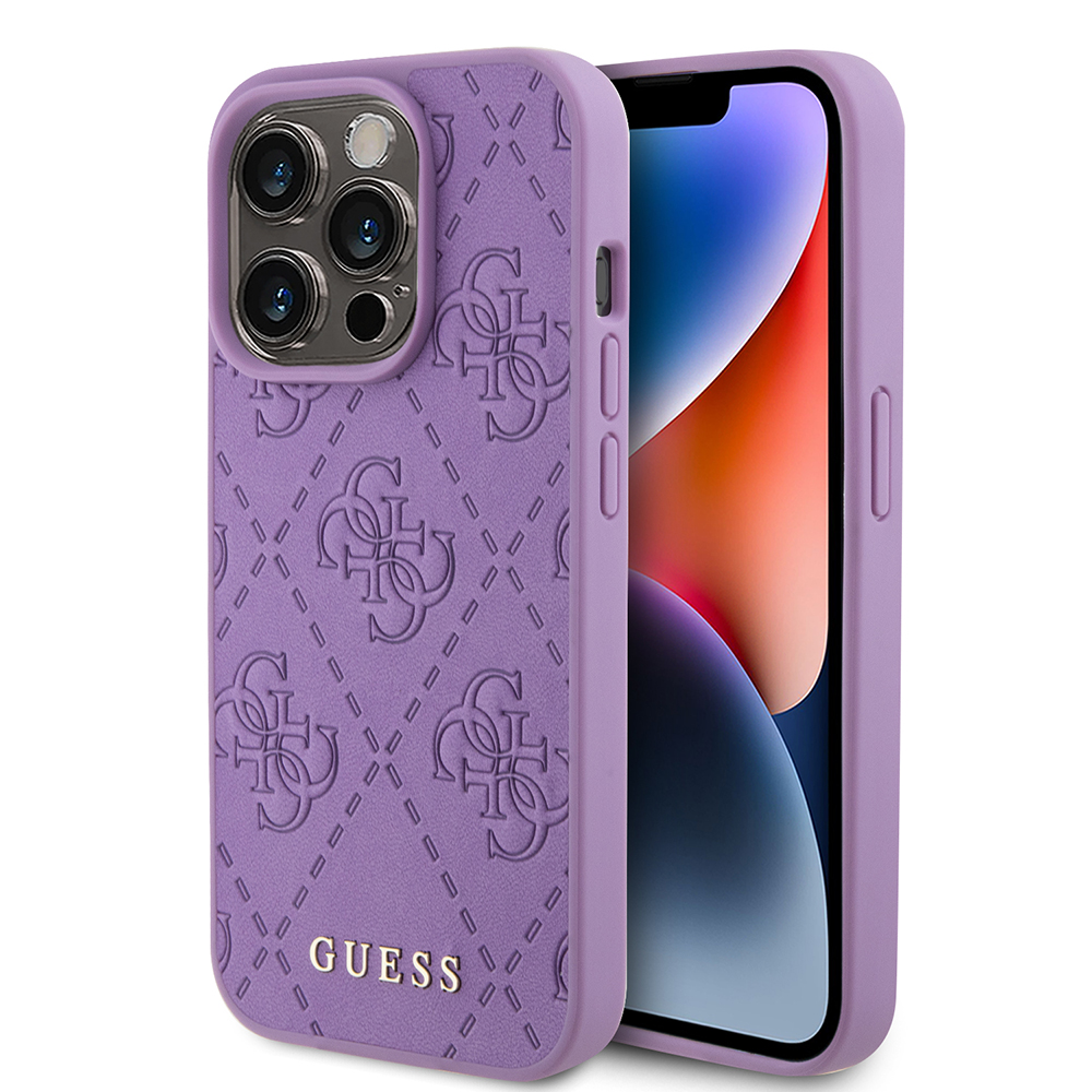 Guess kožený kryt s 4G reliéfom na iPhone 15 Pro Max (GUHCP15XP4EPMU) - svetlofialový KF2339737