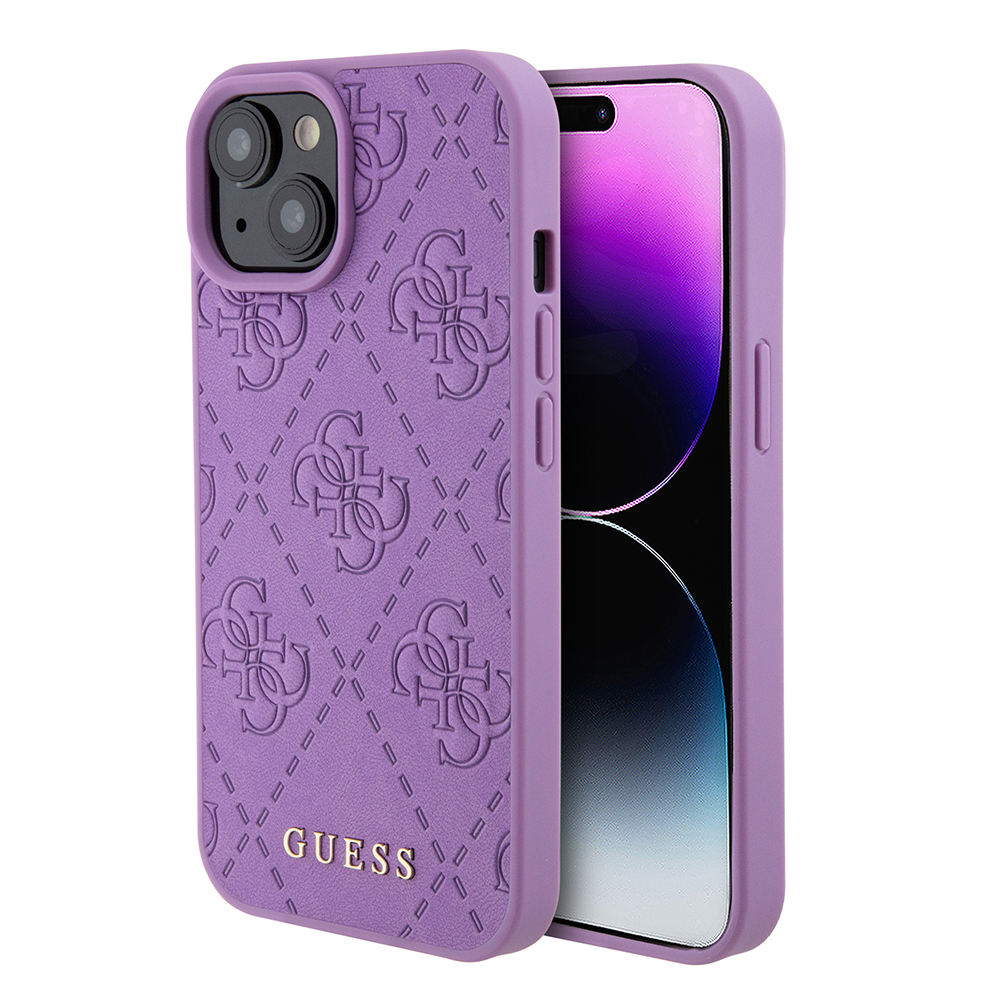 Guess kožený kryt s 4G reliéfom na iPhone 15 (GUHCP15SP4EPMU) - svetlofialový KF2339726