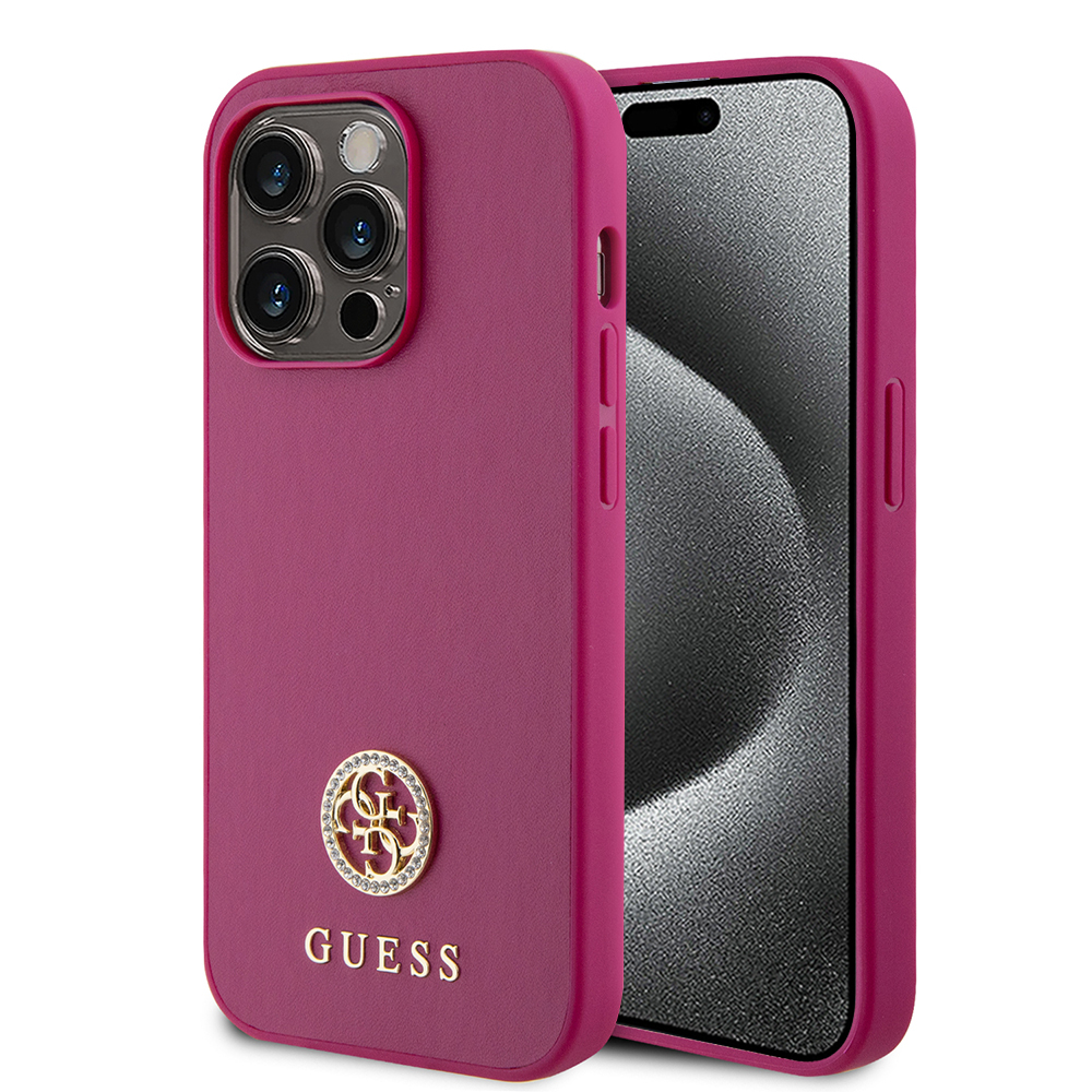 Guess Strass Metal Logo kryt na iPhone 15 Pro (GUHCP15LPS4DGPP) - ružový KF2340161