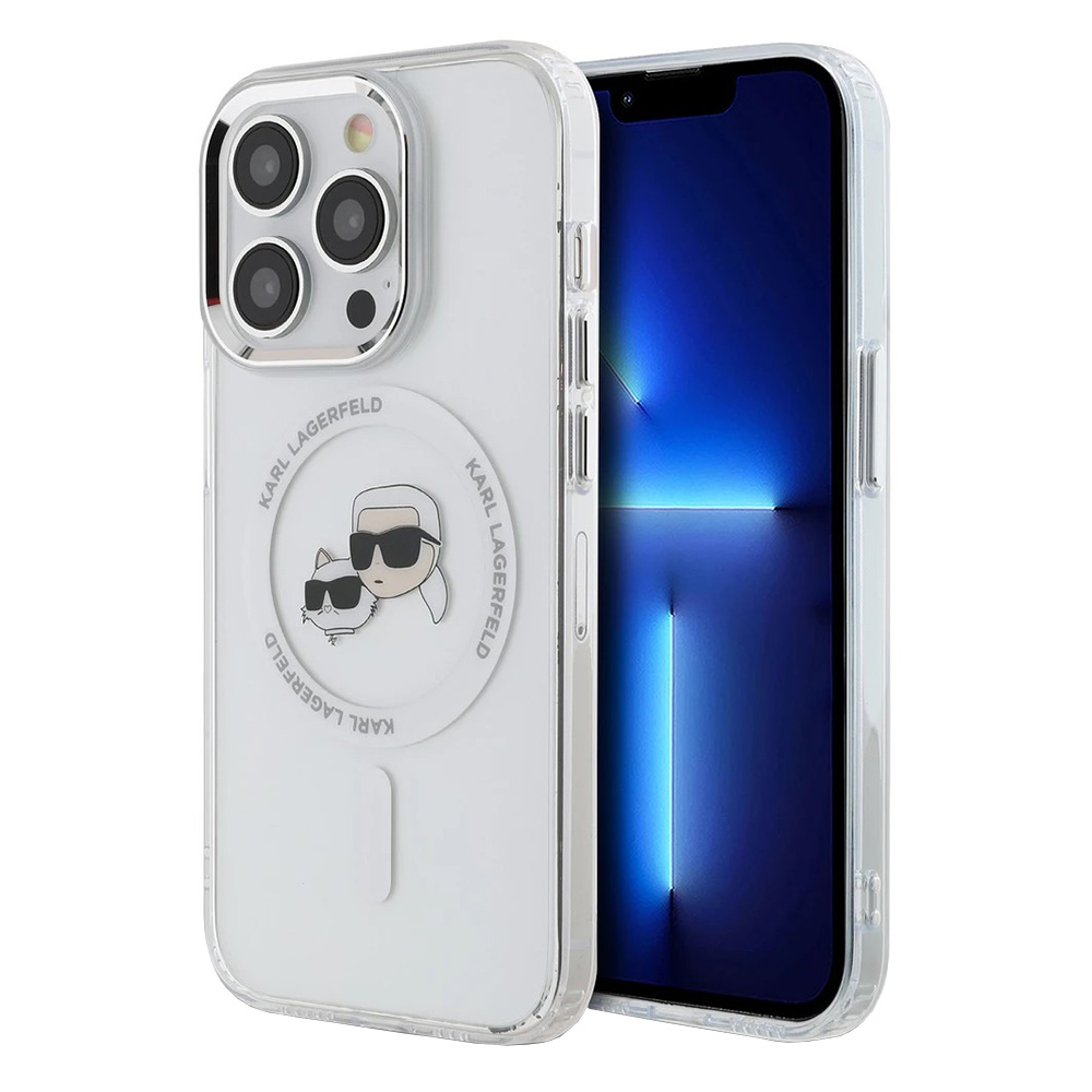 Karl Lagerfeld IML MagSafe kryt na iPhone 14 Pro Max (KLHMP14XHLSKCH) - biela kovová Karl&Choupette hlava KF2340734