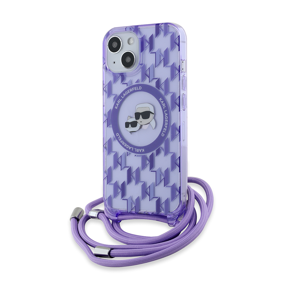 Karl Lagerfeld IML crossbody kryt s MagSafe na iPhone 15 (KLHMP15SHCKCKLCU) - fialový Mono Karl&Choupette KF2340766