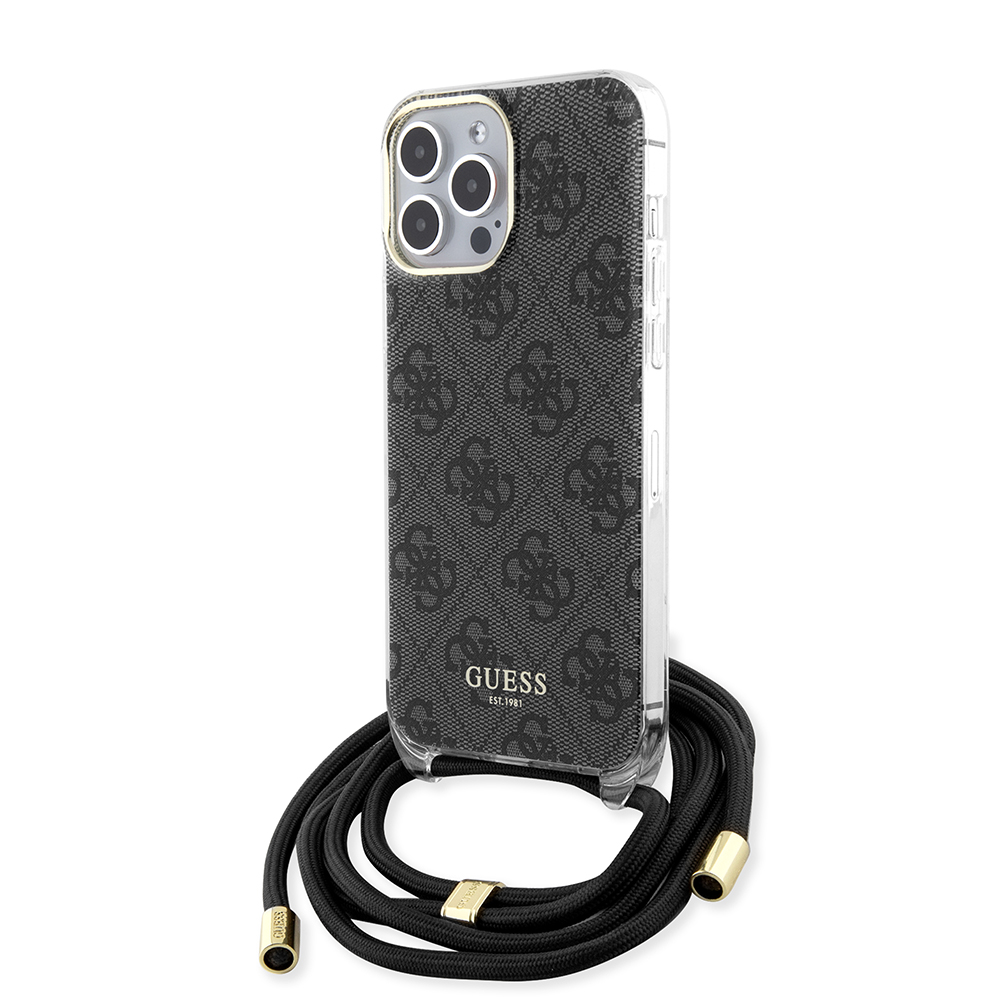 Guess crossbody puzdro s 4G potlačou a šnúrkou na iPhone 15 Pro Max (GUHCP15XHC4SEK) - čierne KF2340129