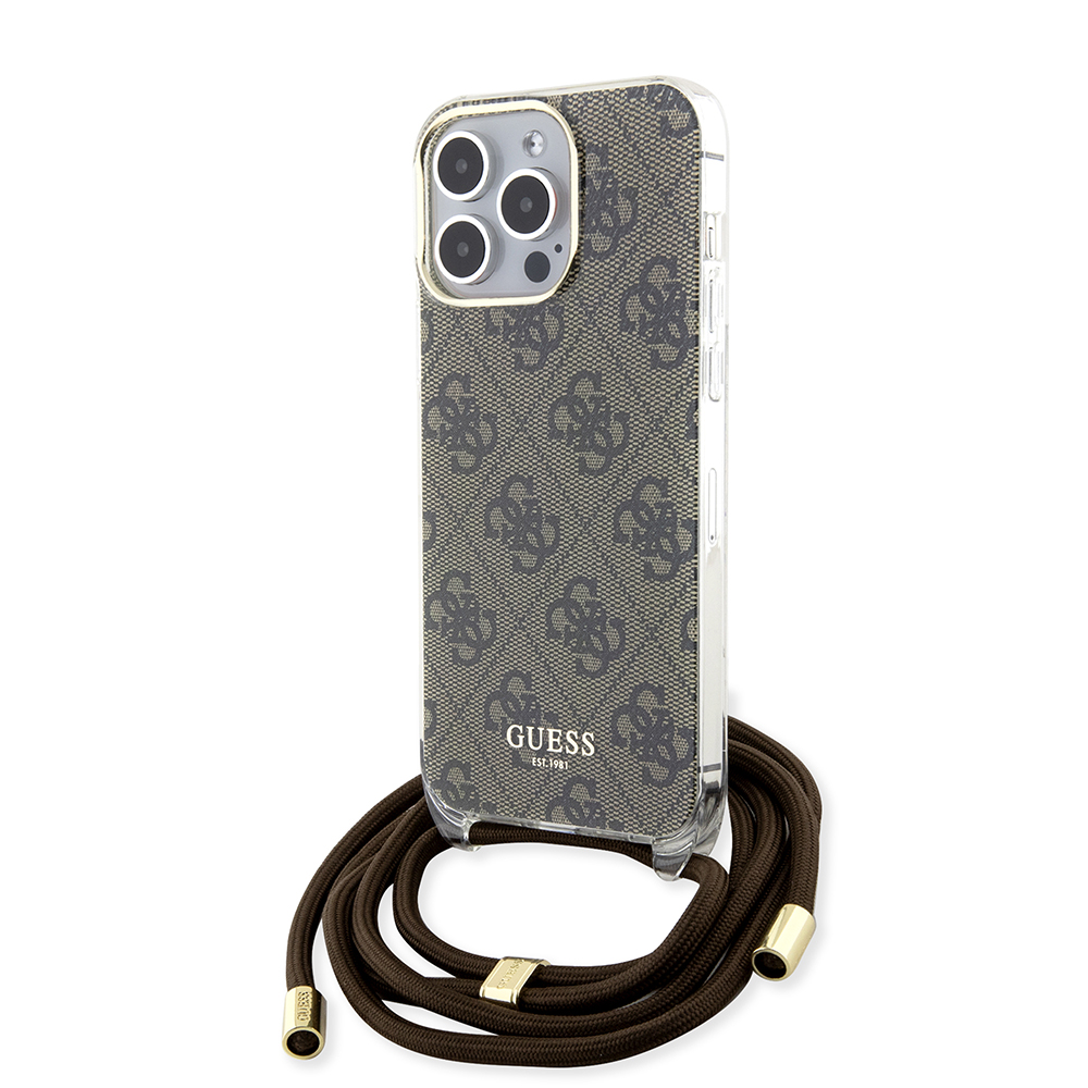 Guess crossbody puzdro s 4G potlačou a šnúrkou na iPhone 15 Pro (GUHCP15LHC4SEW) - hnedé KF2340127