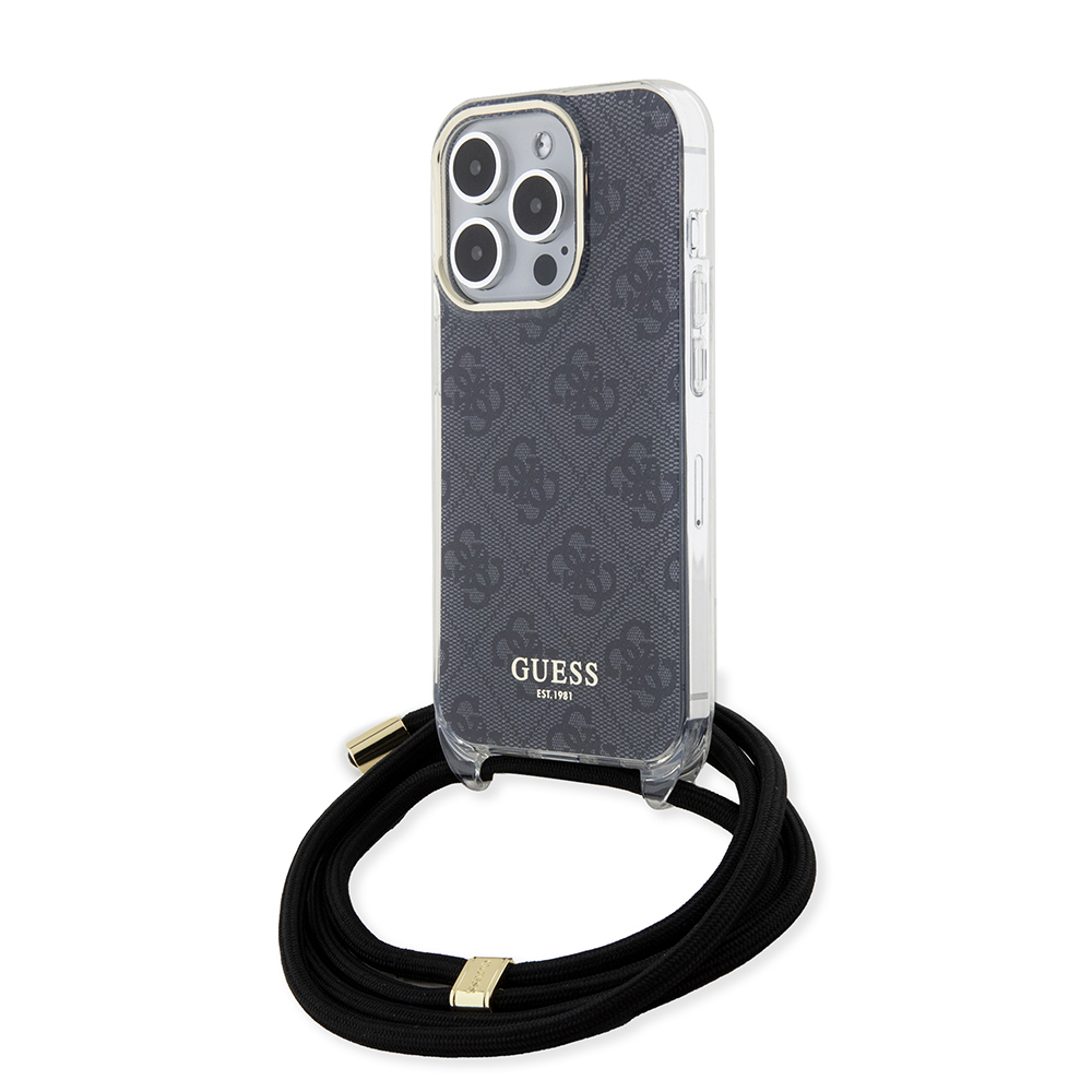 Guess crossbody puzdro s 4G potlačou a šnúrkou na iPhone 15 Pro (GUHCP15LHC4SEK) - čierne KF2340126