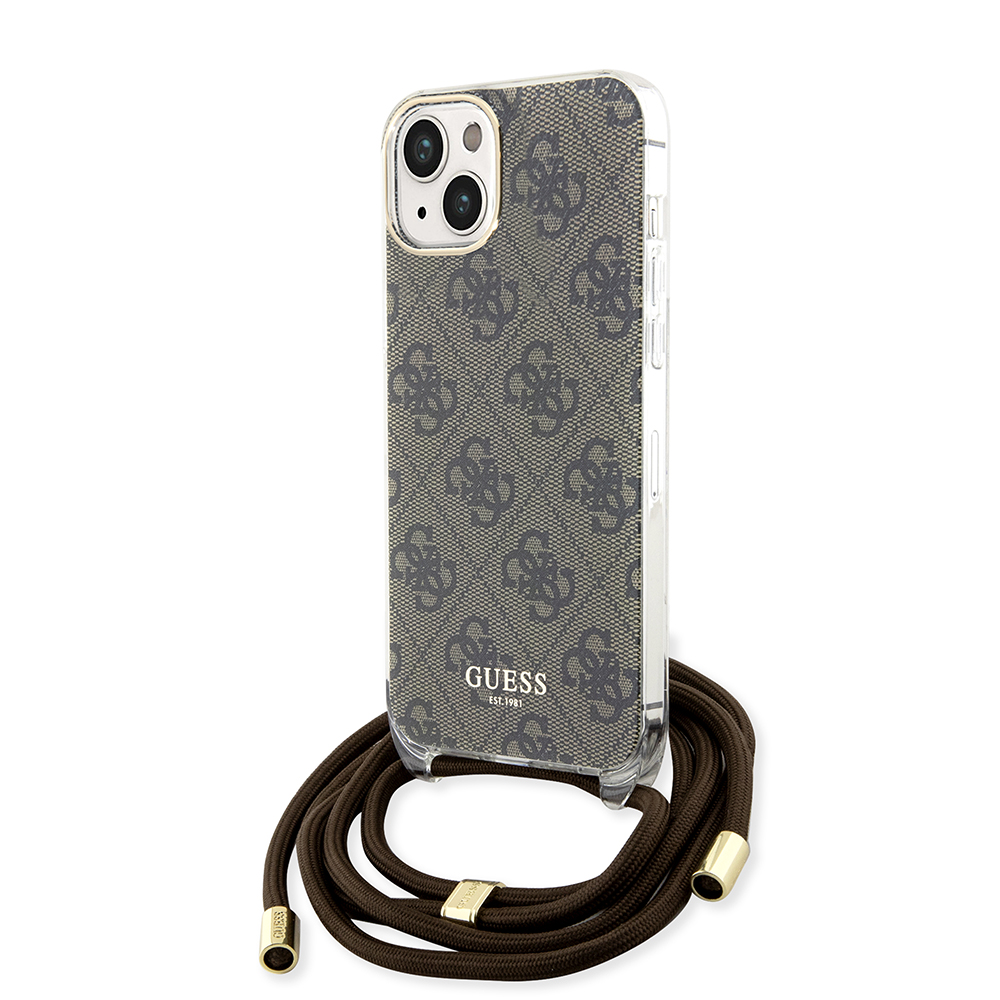 Guess crossbody puzdro s 4G potlačou a šnúrkou na iPhone 15 (GUHCP15SHC4SEW) - hnedé KF2340124