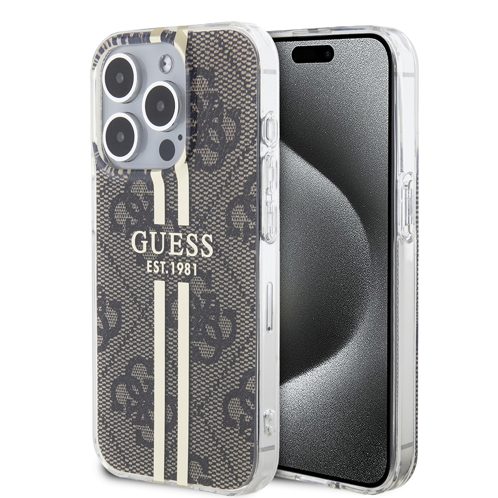 Guess pevný kryt IML 4G Gold Stripe na iPhone 15 Pro (GUHCP15LH4PSEGW) - hnedý KF2340100