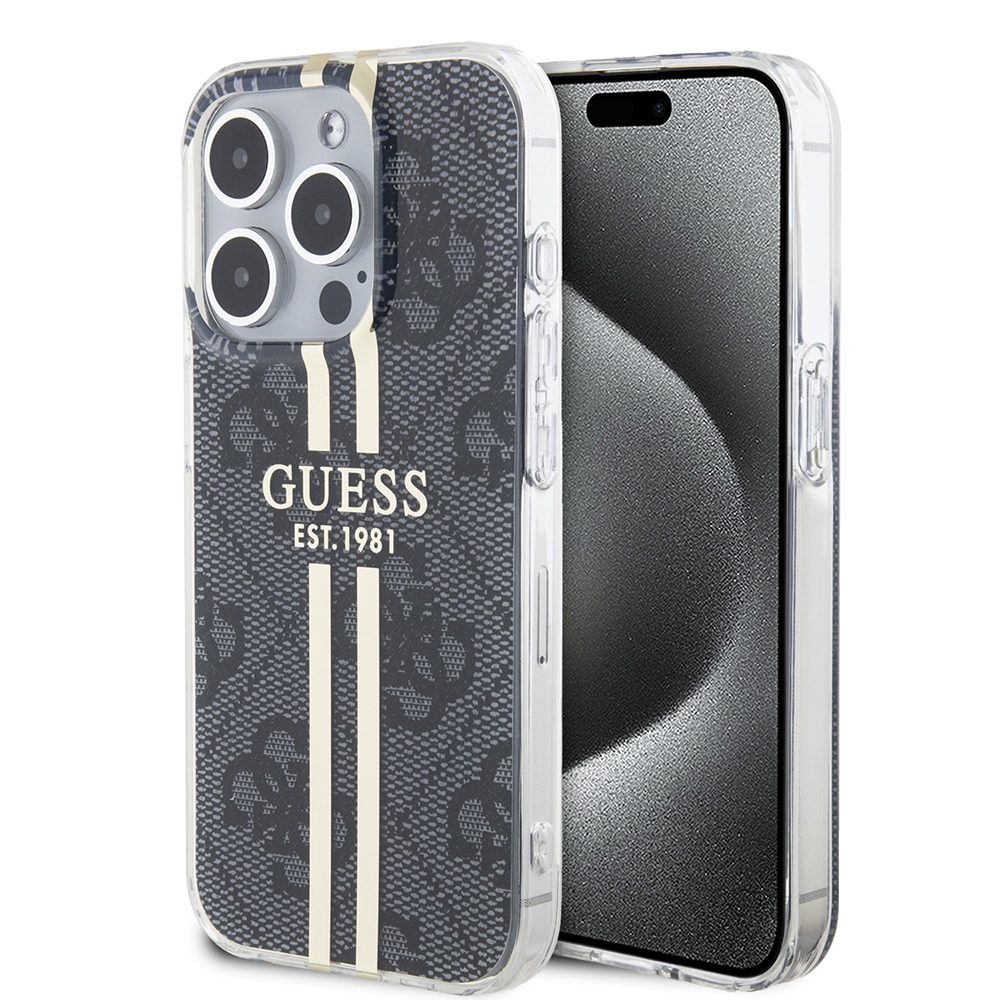 Guess pevný kryt IML 4G Gold Stripe na iPhone 15 Pro Max (GUHCP15XH4PSEGK) - čierny KF2340105