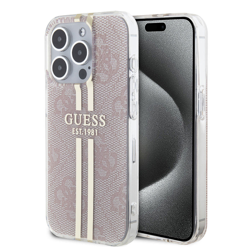 Guess pevný kryt IML 4G Gold Stripe na iPhone 15 Pro (GUHCP15LH4PSEGP) - ružový KF2340099
