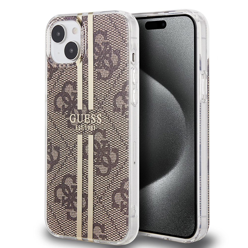 Guess pevný kryt IML 4G Gold Stripe na iPhone 15 (GUHCP15SH4PSEGW) - hnedý KF2340097