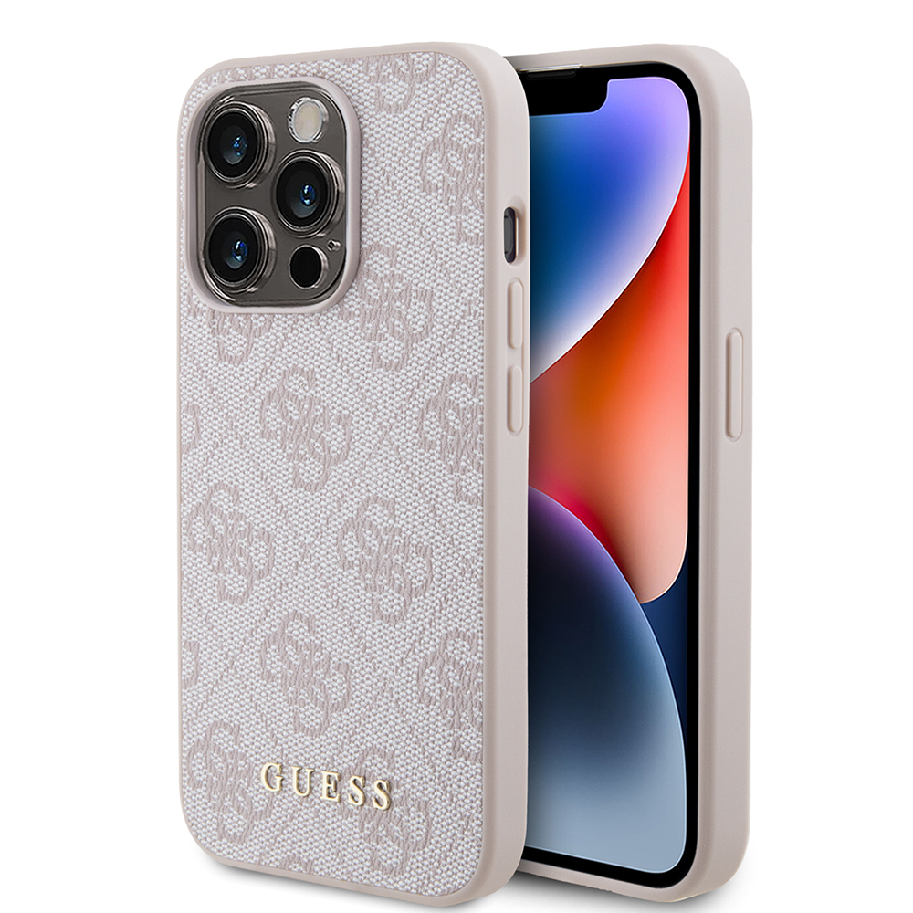Guess pevný kryt 4G s kovovým zlatým logom na iPhone 15 Pro (GUHCP15LG4GFPI) - ružový KF2339960