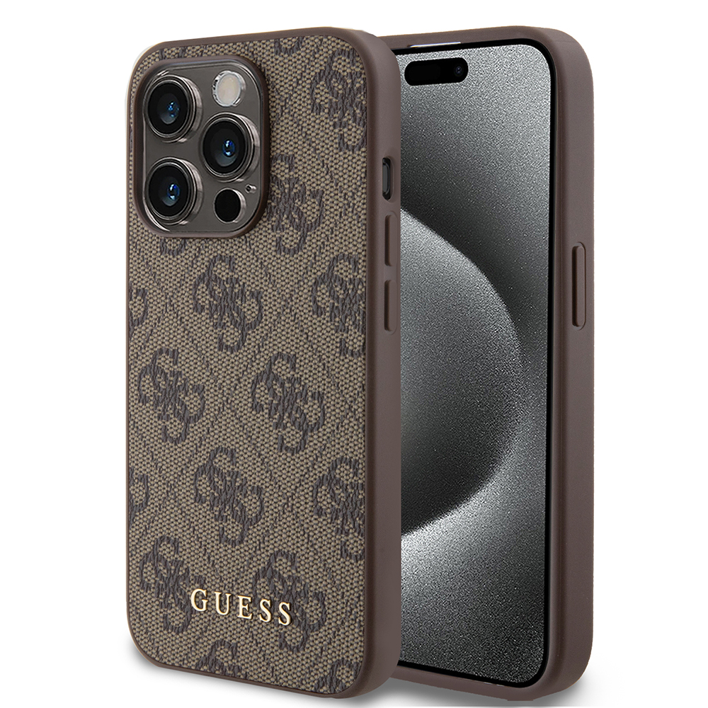 Guess pevný kryt 4G s kovovým zlatým logom na iPhone 15 Pro (GUHCP15LG4GFBR) - hnedý KF2339961