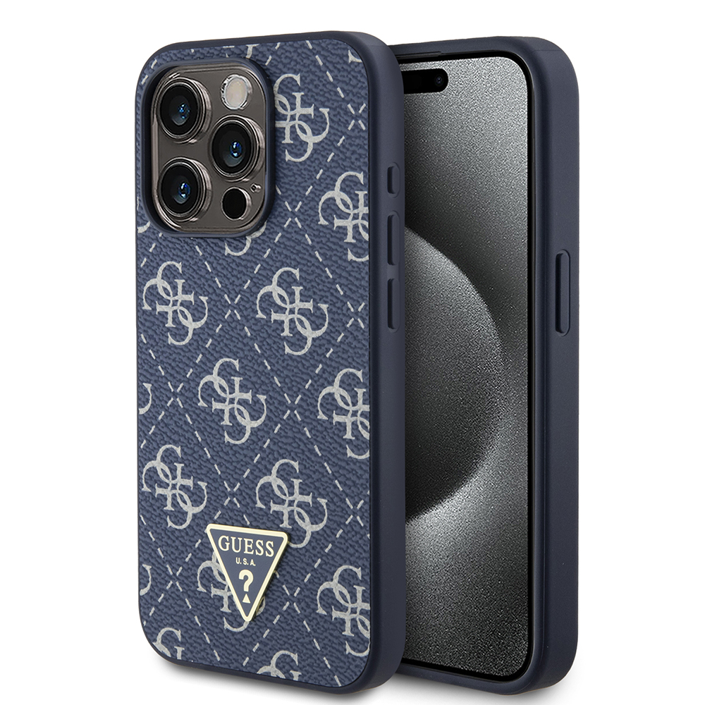 Guess pevný kryt 4G Triangle Metal Logo na iPhone 15 Pro (GUHCP15LPG4GPB) - modrý KF2340091