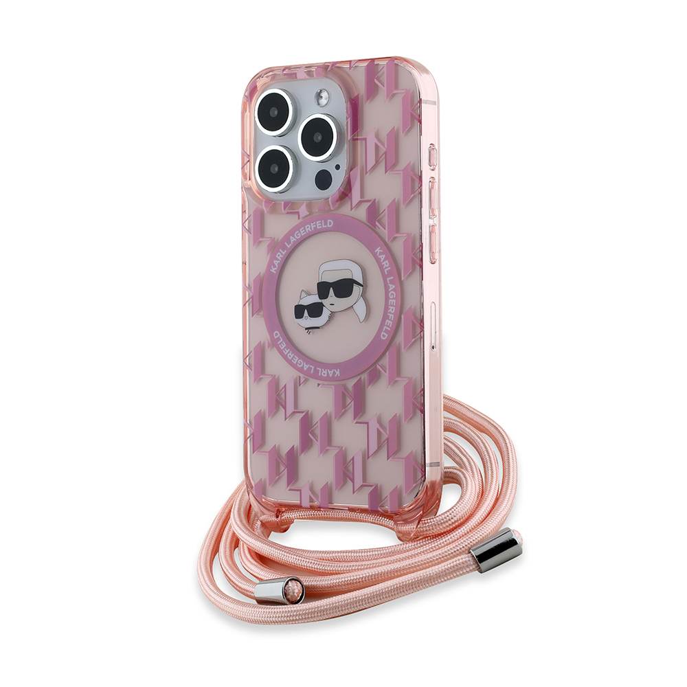 Karl Lagerfeld IML MagSafe Crossbody kryt na iPhone 15 Pro (KLHMP15LHCKCKLCP) - ružový Monogram Karl&Choupette hlava KF2340744