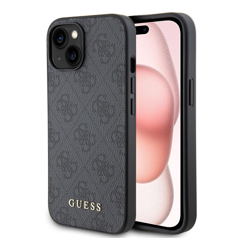 Guess pevný kryt 4G s kovovým zlatým logom na iPhone 15 (GUHCP15SG4GFGR) - sivý KF2339978
